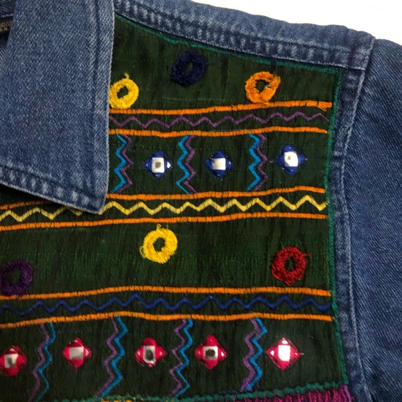 Patchwork Boho Hippie Embroidered Patch Denim Jacket - Picture 3 of 6